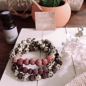 Dalmatian Jasper stone lava diffuser stretch bracelets